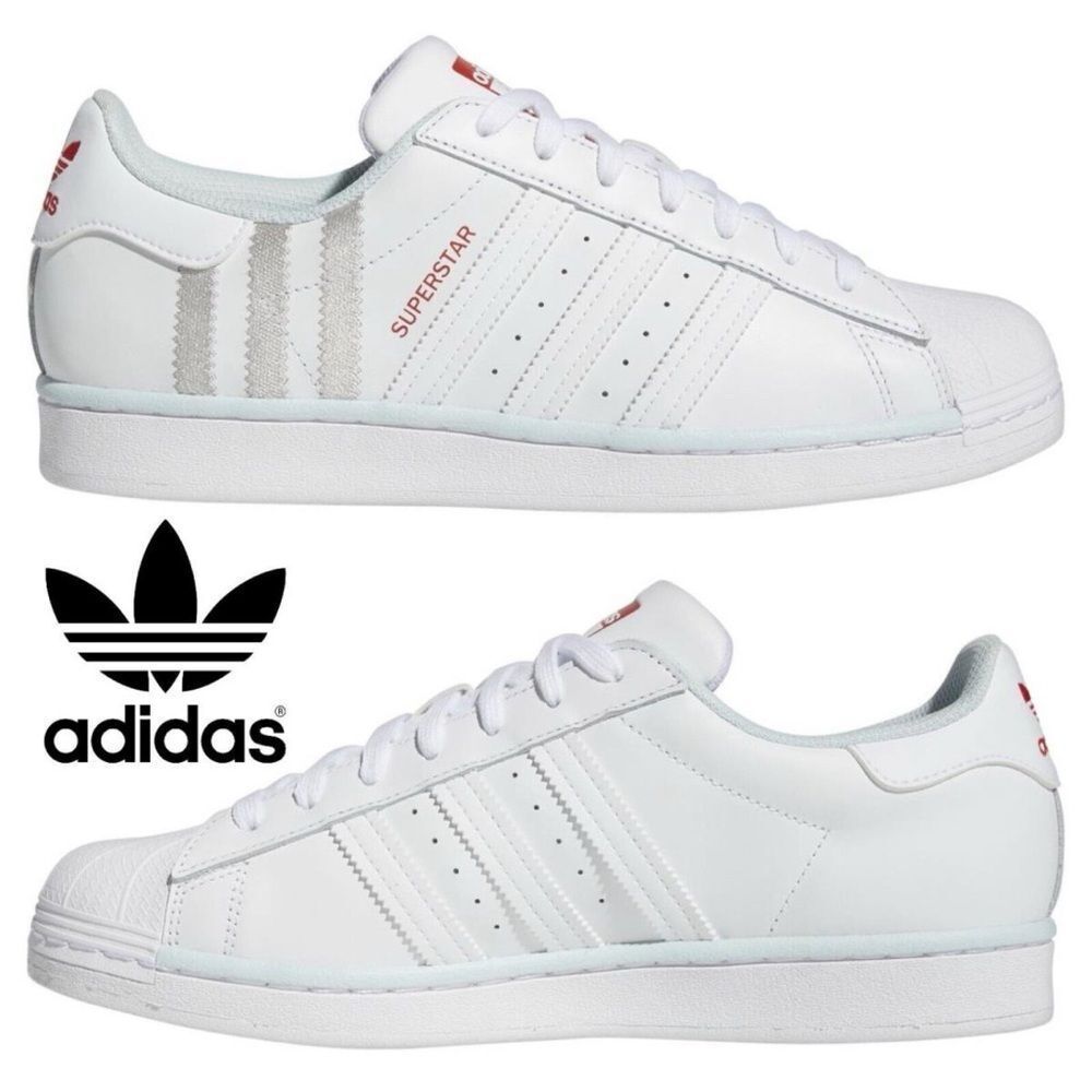 Adidas superstar 82 low top lace leather sneakers. Silver embroidered stripes.